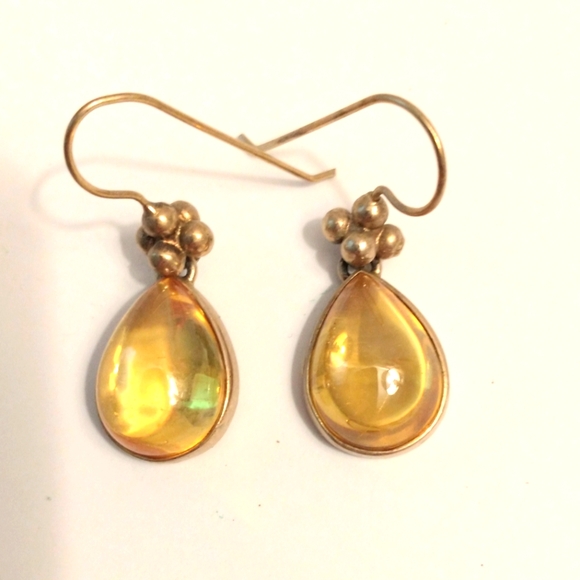 Sterling silver Teardrop Citrine Earrings ball bead accents - Picture 3 of 11